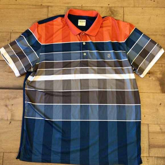 Izod Mens Colorblock Striped Short Sleeve Golf Polo Size Large - Picture 1 of 8